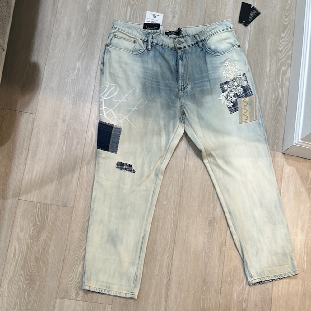 Ralph Lauren Blue Relaxed Jeans with Distressing and Patches